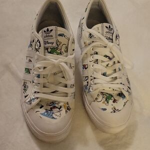 Adidas Mens White Sneakers with Disney Print